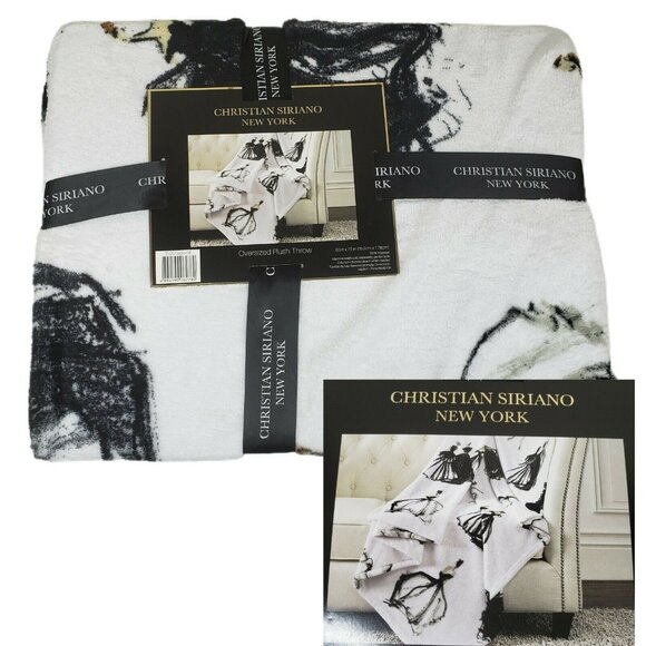 Christian Siriano Plush Throw Blanket Sketches White Black Gray Dresses 60 x 70